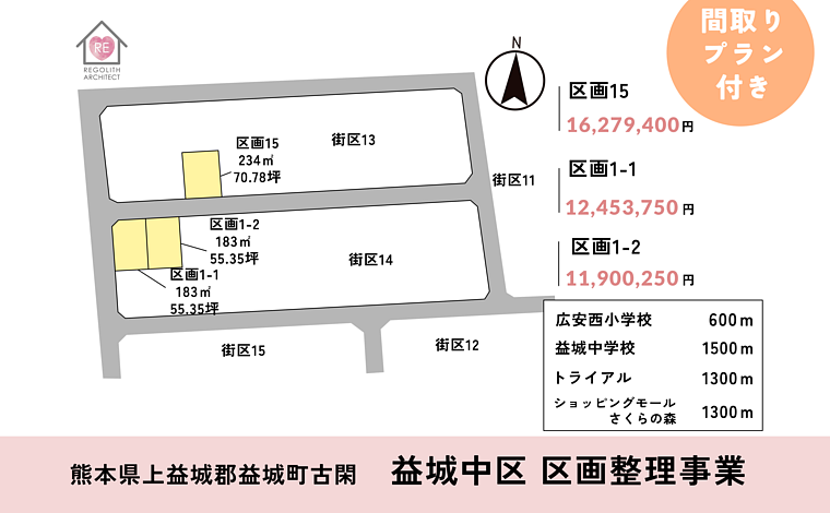 上益城郡益城町 大字古閑 　益城中区　住宅用地   3区画